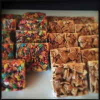 fruity pebbles and cinnamon
 toast crunch marshmallow treats