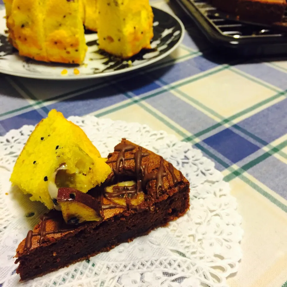 さつまいもケーキとチョコバナナケーキ|おぎーの(｡ﾉω・ヽ)ﾁﾗｯさん