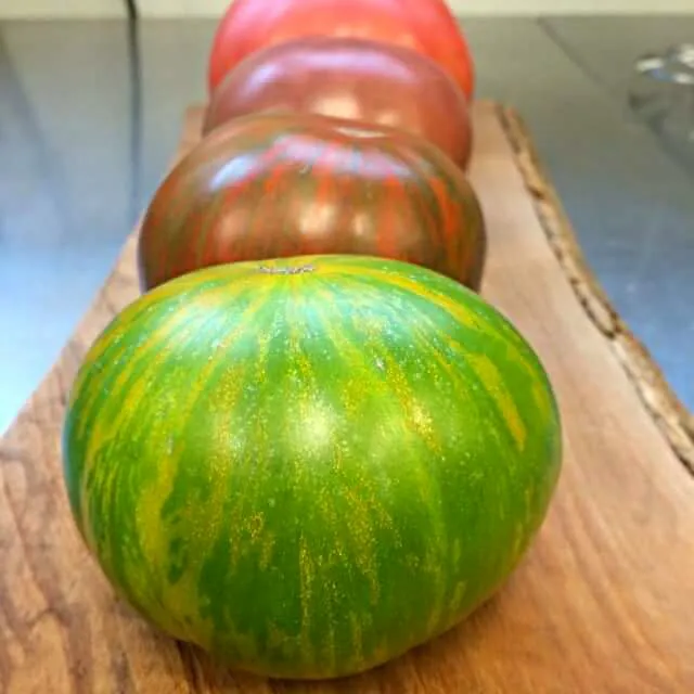 Snapdishの料理写真:green zebra, purple Cherokee, brandy wine tomatoes|CHUENCHAIさん