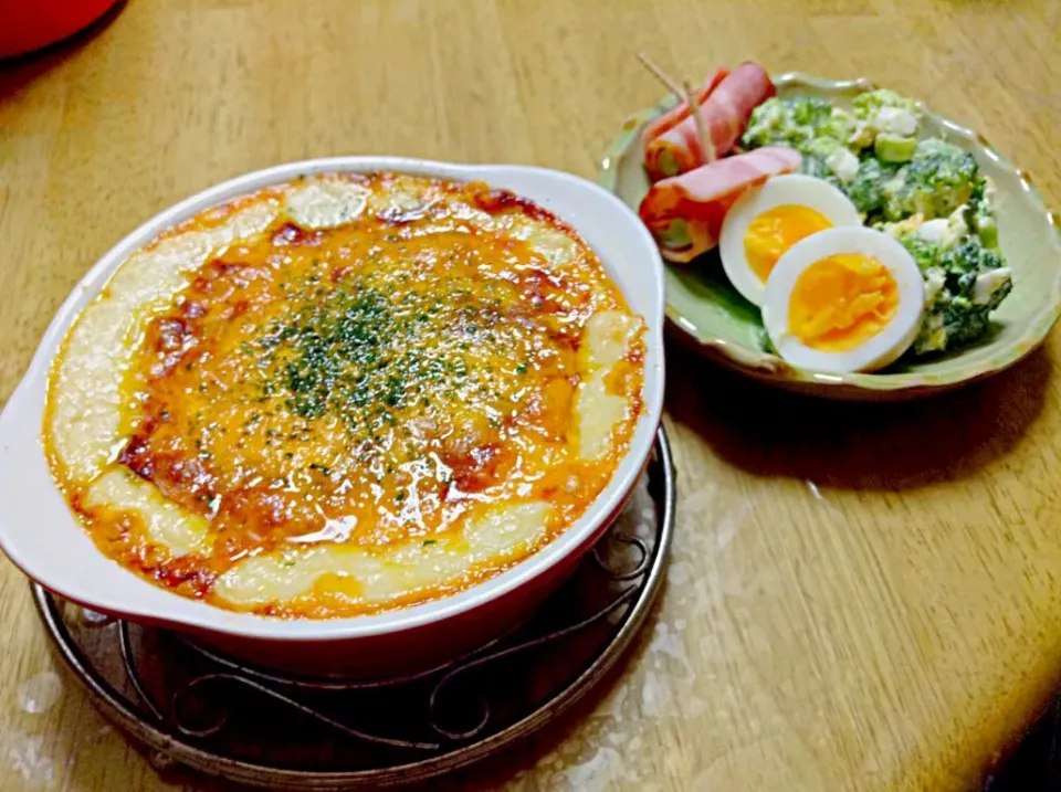 夕飯　チキンドリア　アスパラベーコン巻き　ブロッコリーのタルタルサラダ|さちさん