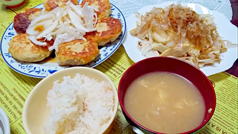 豆腐バーグ☆焼きタケノコ☆お味噌汁|みぽりんさん