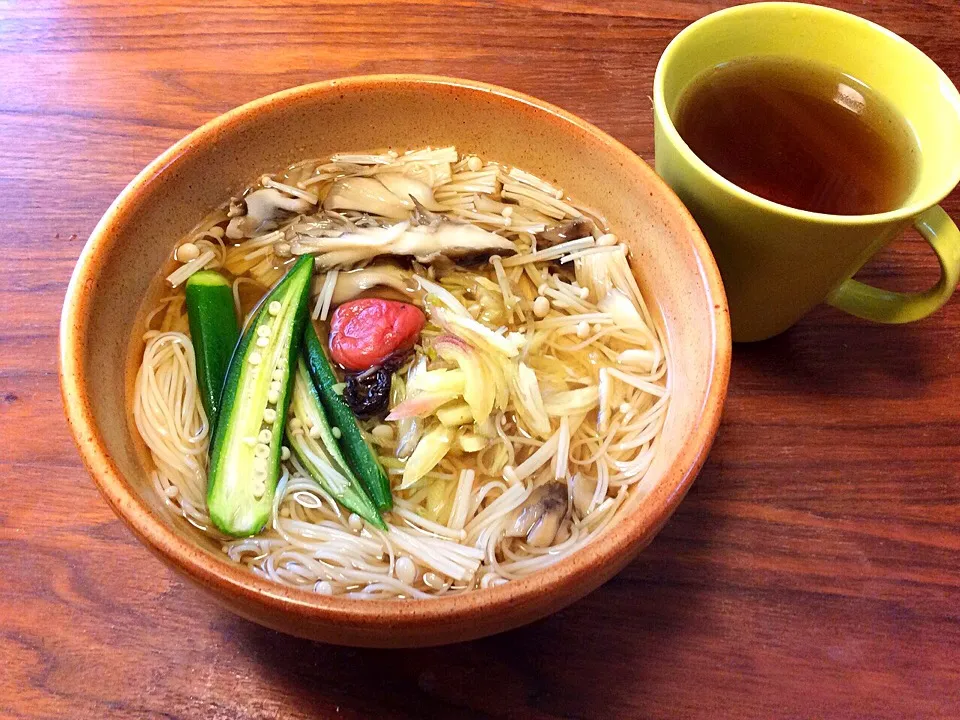 舞茸とえのきたっぷり 梅オクラにゅうめん 2015.4.23|キラ姫さん