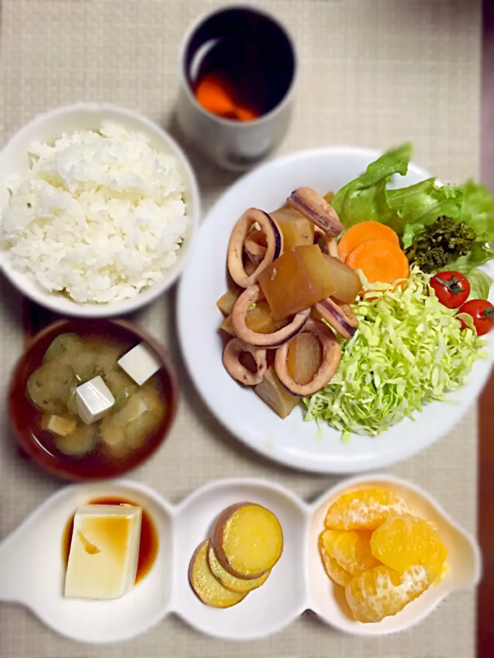 ＊ナスの味噌汁
＊蒸し野菜サラダ
＊イカ大根
＊冷奴
＊安納芋の甘露煮
＊甘夏|あゆかさん