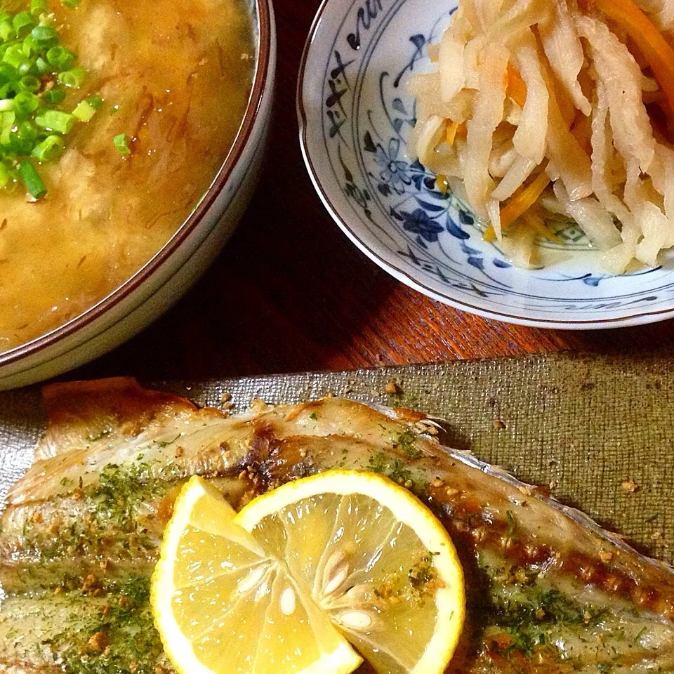 豆腐と豚ひき肉のあんかけ蒸し 鰆の開きゴマ青のり風味日向夏添え   切り干し大根煮物|Cuisineさん