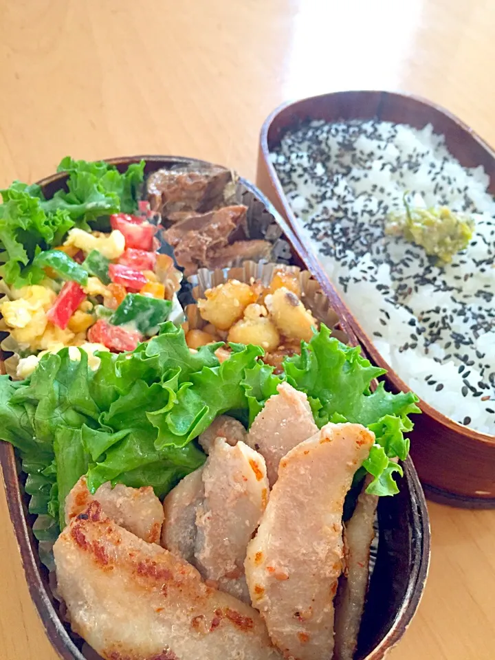 大豆のカリカリ揚げ・いわしの生姜煮・ふきのとう味噌❤️弁当(＾∀＾)|ふみぃさん