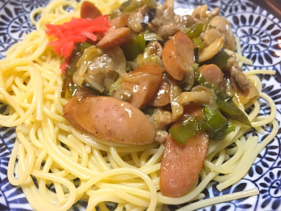 Snapdishの料理写真:肉野菜のあんかけパスタ|shenhuaさん