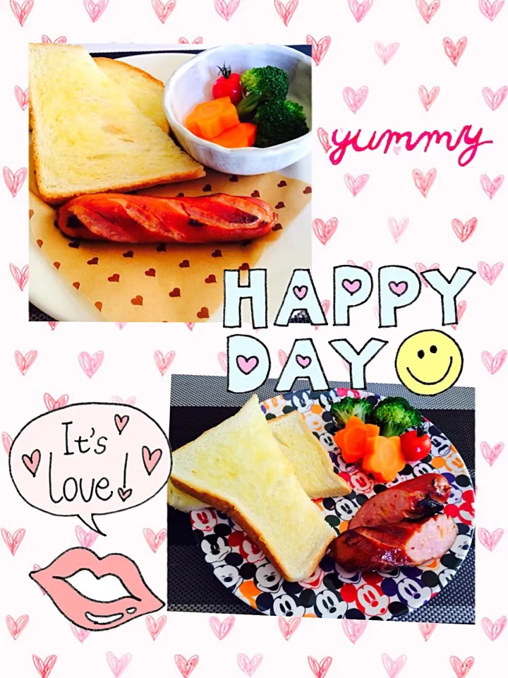 morning..smoked sausage cheddar cheese🍴|Airene Cailoさん