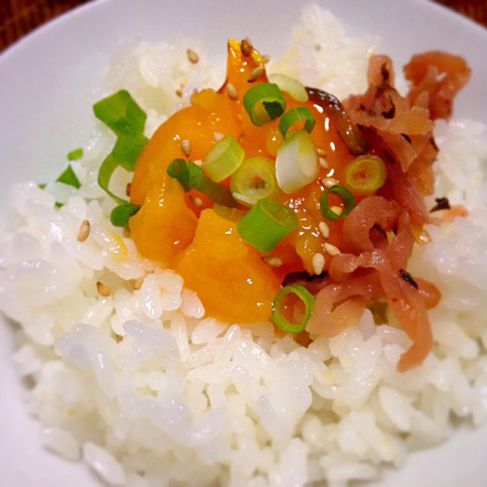 冷凍卵黄酢醤油漬けとめしどろぼうでご飯（≧∇≦）✨|nao子さん