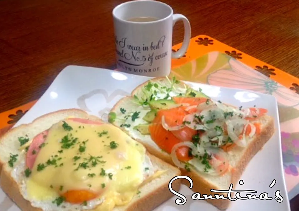 Snapdishの料理写真:☕️breakfast...オプンサンドfor 朝ごはん✨|🌺Sanntina🌺さん