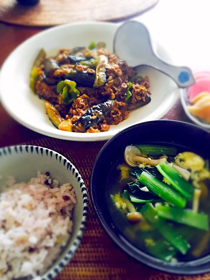 麻婆茄子と小松菜のスープのブランチ|板坂智夫さん