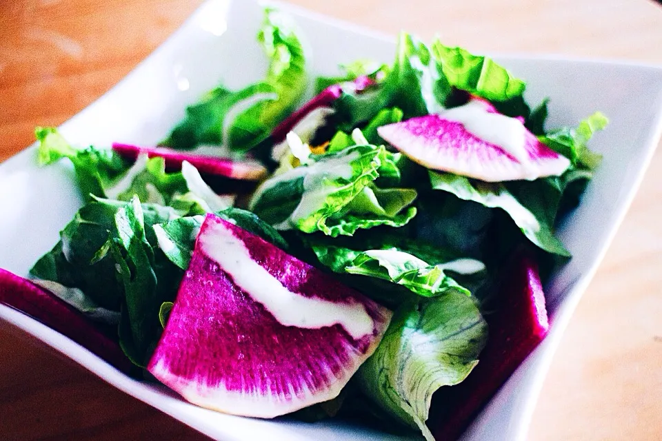 Snapdishの料理写真:Morning salad w the red daikon radish that I bought yesterday #vegan #salad|Leahさん