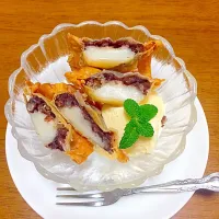 小豆とお餅の揚げ餃子、バニラアイス添え。|junさん