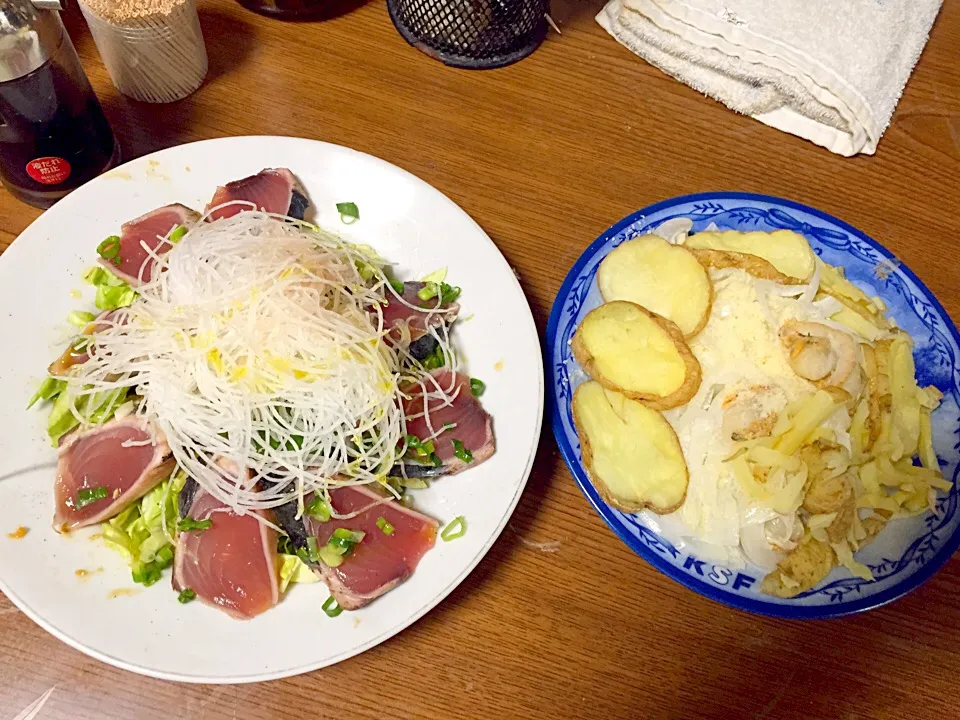 鰹の梅サラダ・新玉&新じゃがの帆立のマヨネーズ和え|Tarou  Masayukiさん