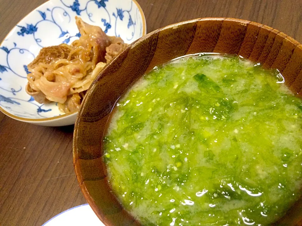 黒毛和牛すき焼き風、アオサのお味噌汁|きむらゆりかさん