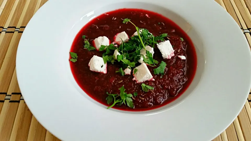 cream of roasted red beets , with goat cheese , and cumin  ...|Matthew NLさん