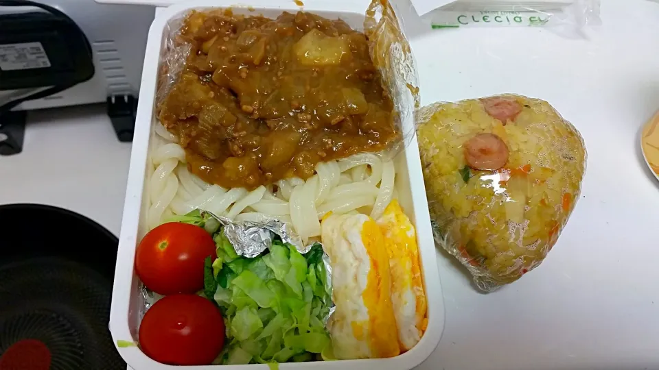 カレーうどん弁 カレーチャーハン握り|かつこ ともこさん