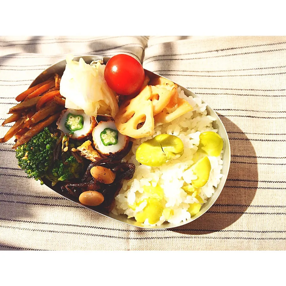 そら豆ごはんとレンコン焼き浸しのおべんとう|ひよこさん