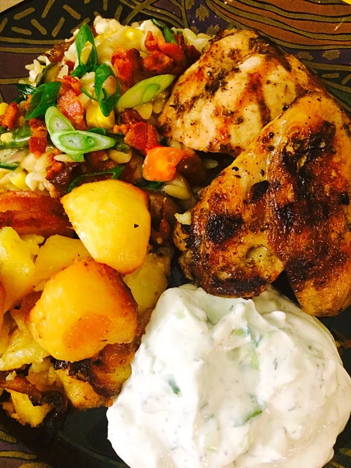 Greek Style Chicken w/ roasted Lemon Potatoes, Summer Orzo and Homemade Tzatziki|Milka Papricaさん