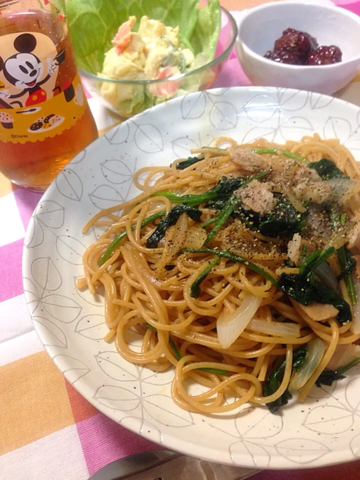 ほうれん草とベーコンと新タマの醤油パスタ|machikoさん