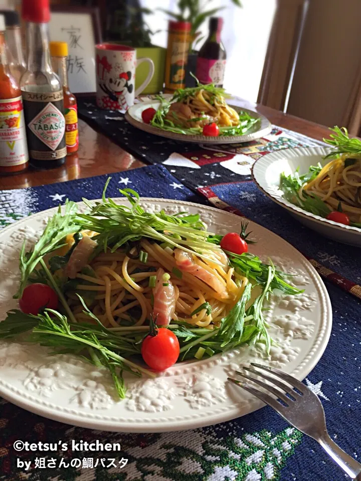 川上千尋さんの料理 今朝もオシャレやろ😁😁 皆さんご存知の鯛パスタならぬ鱸パスタだよ〜♪😋|TETSU♪😋さん