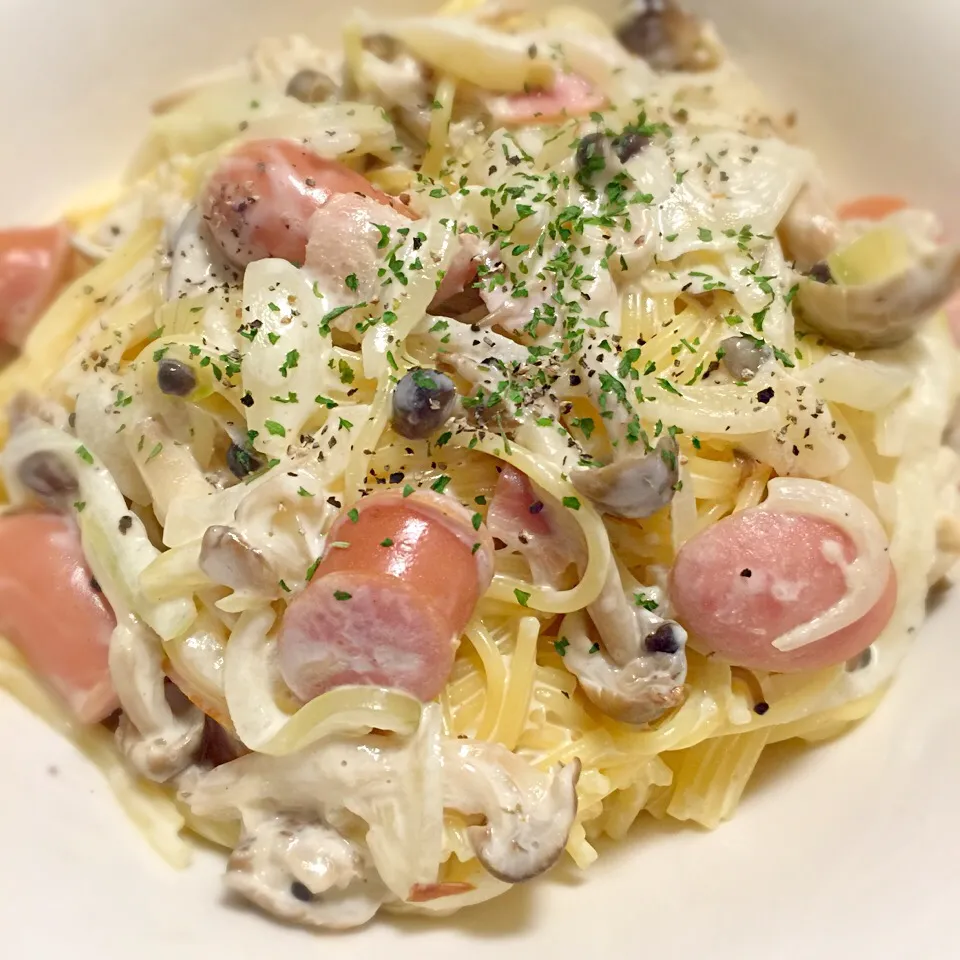 しめじと玉ねぎのクリームパスタ|A♡さん