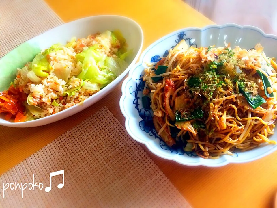 焼き飯&焼きそば（祝日にありがちな炭水化物祭り）|ポンポコたまこさん