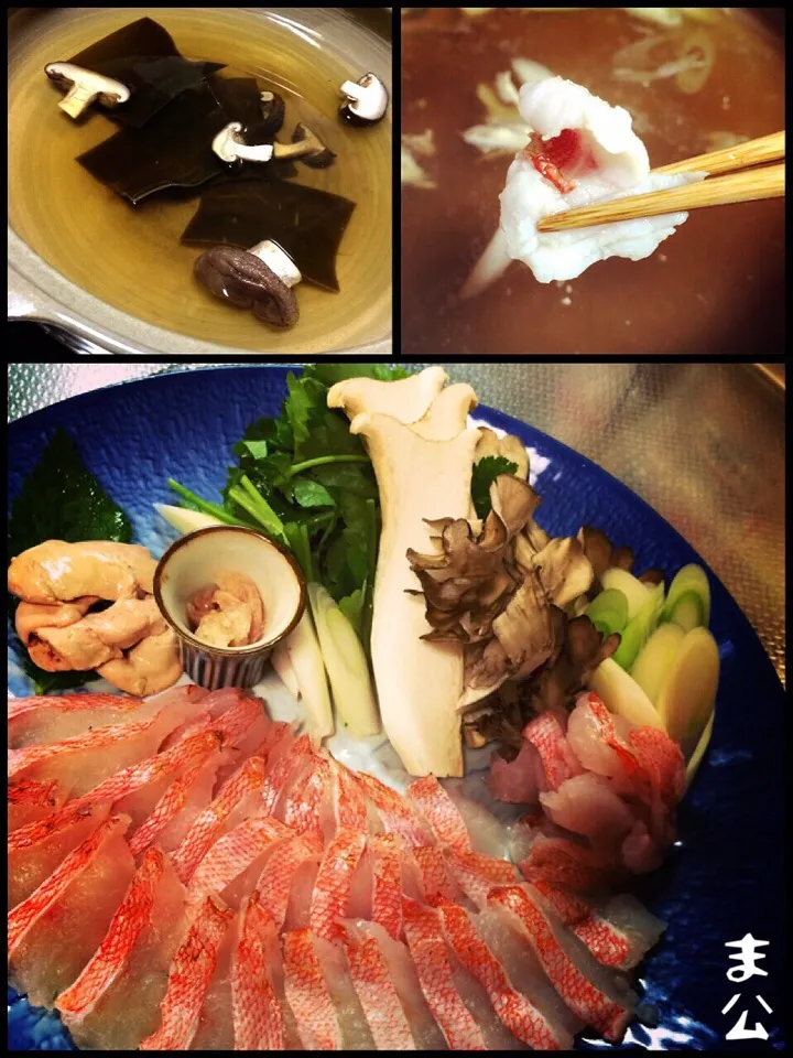 Snapdishの料理写真:相模湾 釣り魚 のどくろ(ユメカサゴ) しゃぶしゃぶ|まる(丸大豆)さん