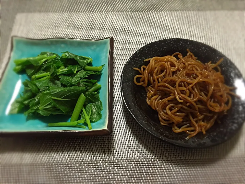 蒟蒻焼きそばと明日葉のお浸し|ホッシーさん