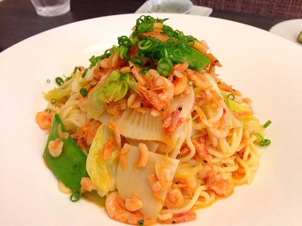 今日のランチ♡汁なし中華麺 桜海老と筍で春〜☆|あさこさん