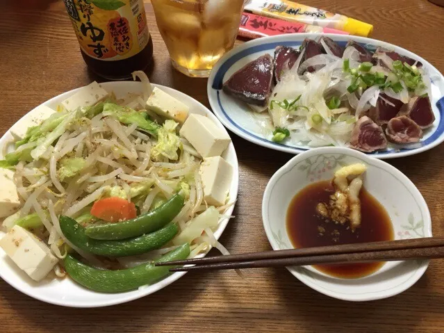 モヤポン野菜豆腐、鰹のたたき❗️(ˊo̶̶̷ᴗo̶̶̷`)੭✧✨|サソリさん