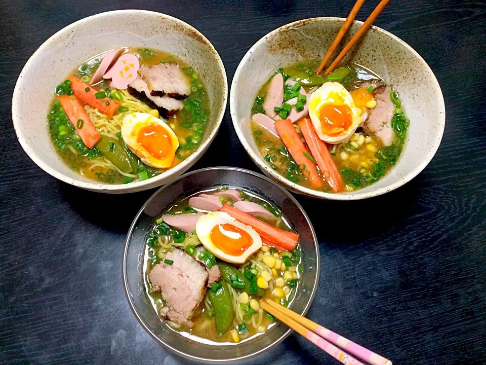 手作りラーメン、三姉妹の晩御飯with 手作りチャーシュー。#手作りラーメン|yukirinさん