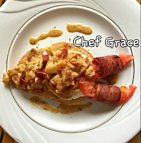 creamy cheese eggs bacon tomatoes|graceさん