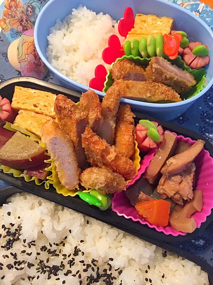 とんかつ弁当 筑前煮 卵焼き ウィンナー さつまいも甘煮|asamisaraさん