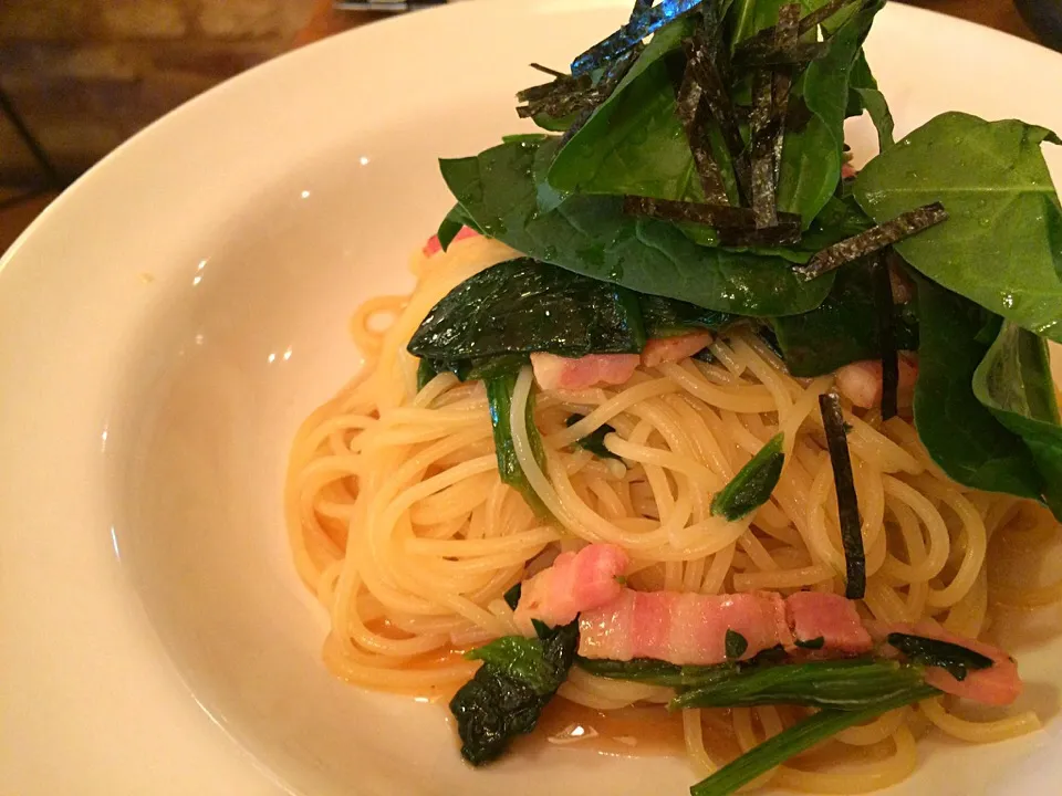 ほうれん草ベーコンしょうゆ味♪|tku🍅🍝🍜🍝🍜🍝🍅さん