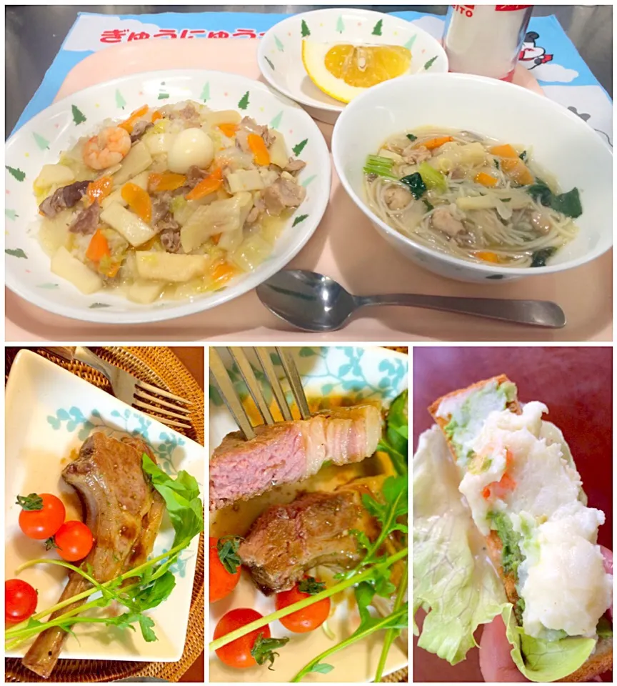 Snapdishの料理写真:Lunch🍴お一人ラム&オープンサンド😋今日の給食🍼|🌈Ami🍻さん