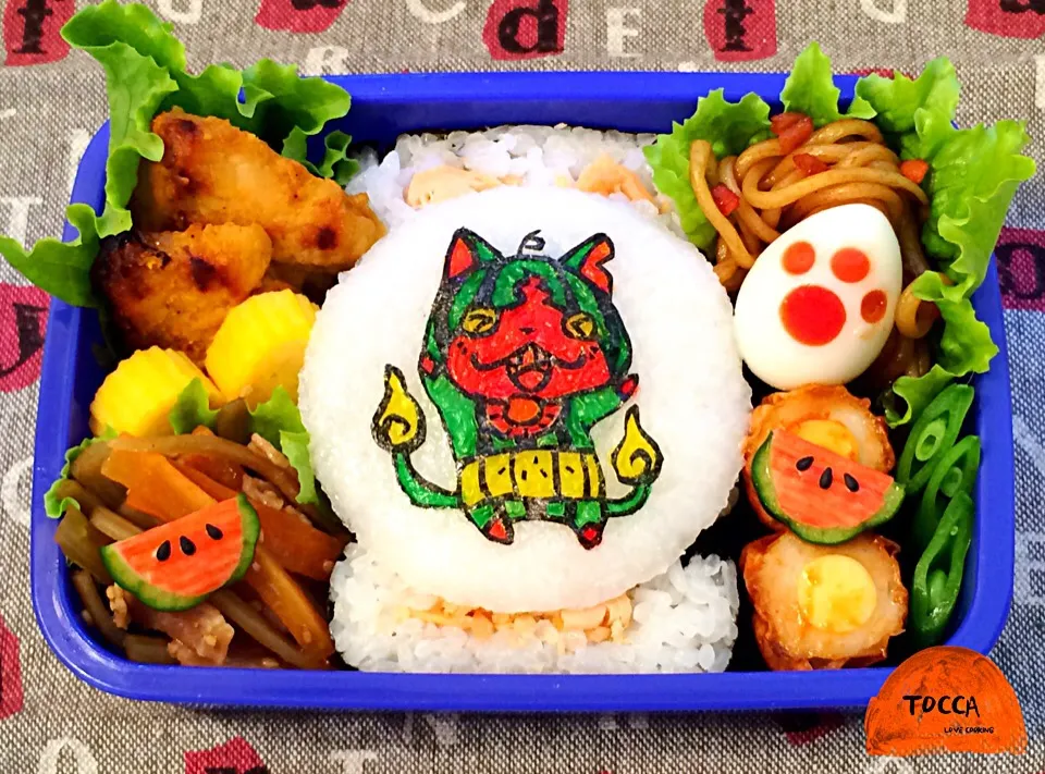 Snapdishの料理写真:妖怪ウォッチ✨スイカにゃん🍉遠足弁当💓500歳になりました╰(*´︶`*)╯♡|toccaさん