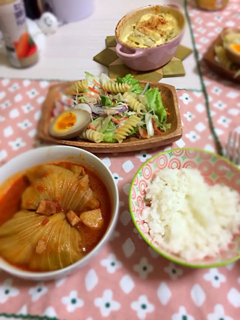 ロールキャベツ 煮玉子 さといものパン粉焼き|備忘録さん