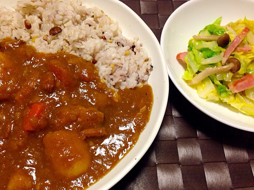 雑穀米カレーと春キャベツの炒め物|あっこぷーさん