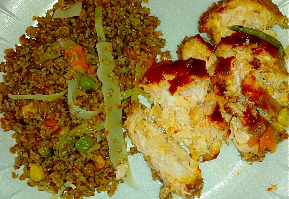 Breakfast: Jerk Salmon b Bulgur Rice 
 #breakfast #eat #foodporn|jasmineさん