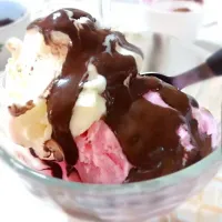 No sugar ice cream with no sugar chocolate sauce|Abrilさん