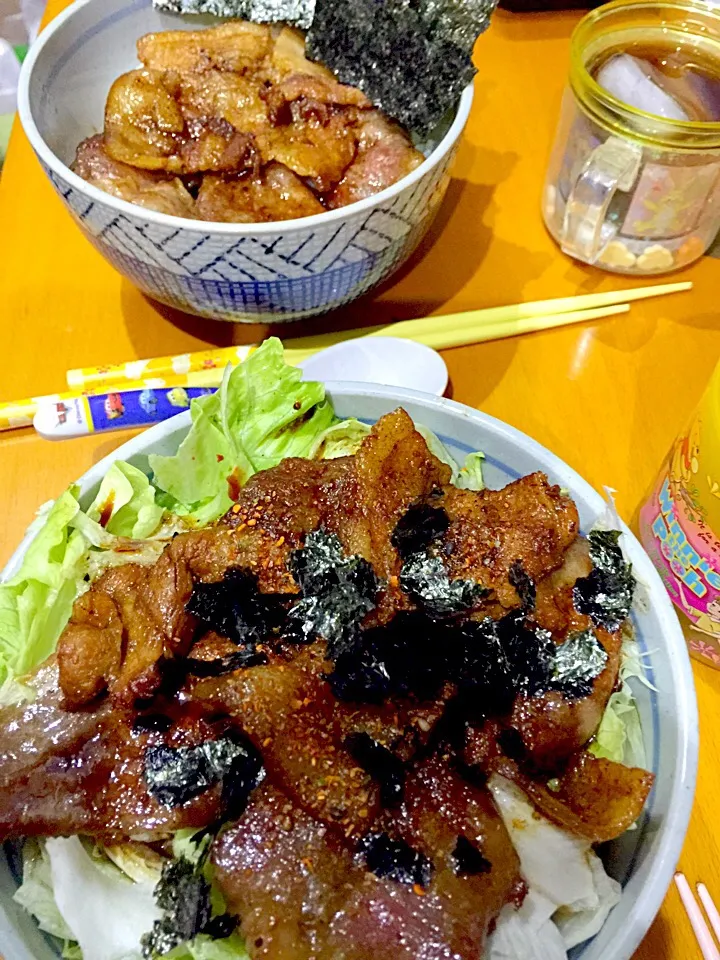 Snapdishの料理写真:焼き肉 ( 豚ロース、カルビ) 丼|ch＊K*∀o(^^*)♪さん