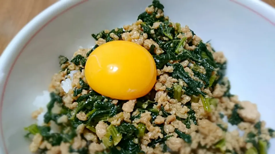 常備菜の、大根の葉と鶏ミンチの甘辛生姜炒めの丼！！|ようかんさん