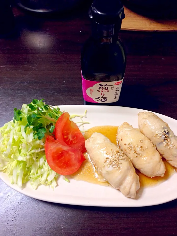 海の こだわり塩屋の《煎り酒》٩(●˙▿˙●)۶ササミのチーズ海苔巻き٩( ᐛ )وほんのり梅が香る甘だれにしましたぁヾ(*ΦωΦ)ﾉ　ﾋｬｯﾎｩ|ikuさん