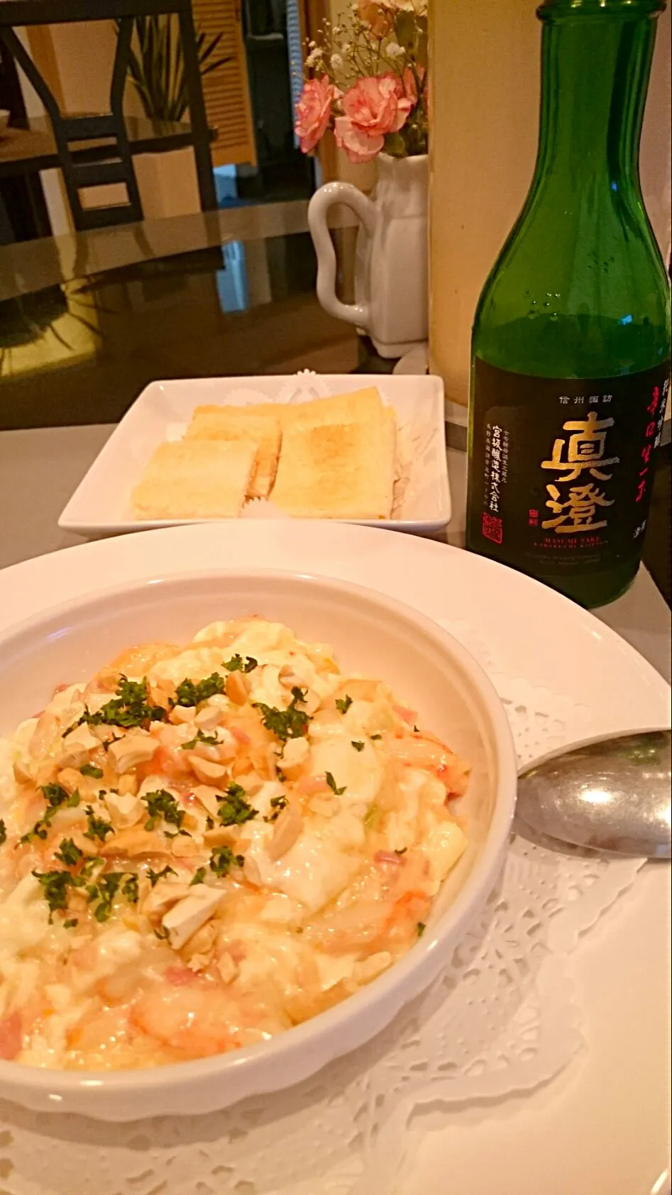 蟹の卵白炒め🍴冷酒は真澄🍶(^ー^)|ナムナムさん