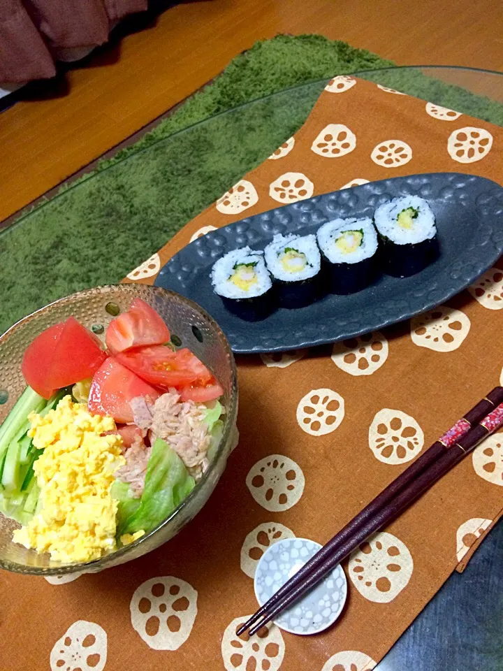 サラダうどん、エビ天巻き|まきじろうさん