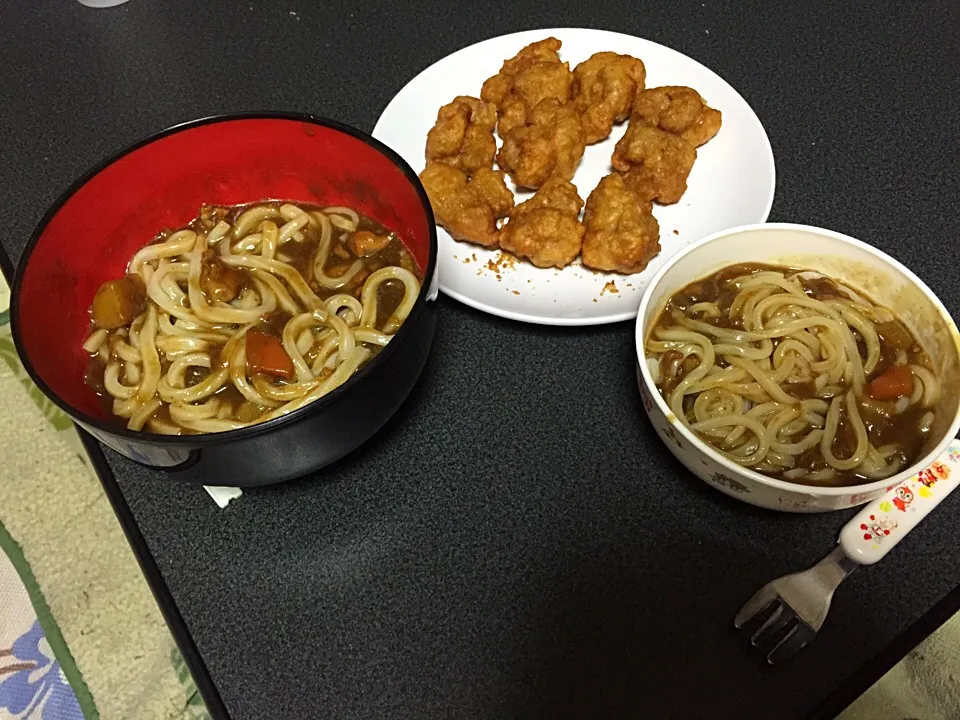 カレーうどん・唐揚げ|うるしちかさん