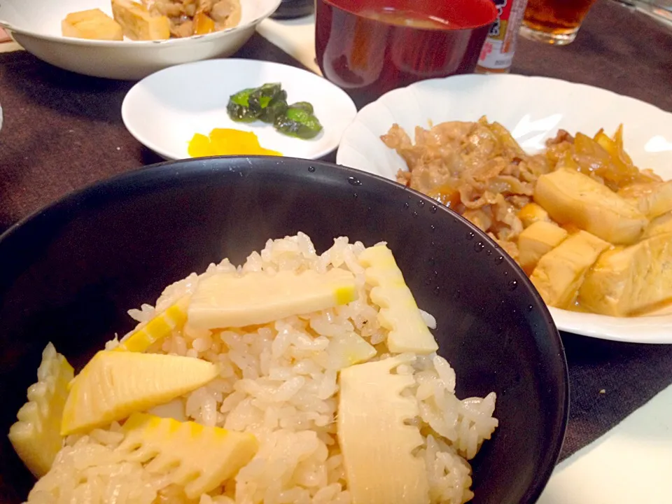 たけのこ御飯&豚肉と玉ねぎと豆腐の煮物|ひかるんさん