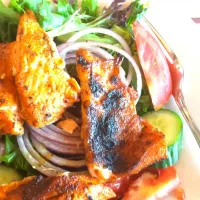 mesculin salad with Broiled Cajun salmon|jasmineさん