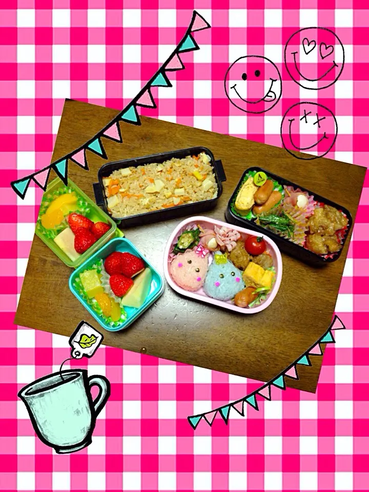 遠足弁当…年に1〜2度のお弁当😋まだまだキャラ弁ねだる娘と、やっとキャラ弁卒業したお兄ちゃん😅|Rika Hamamotoさん