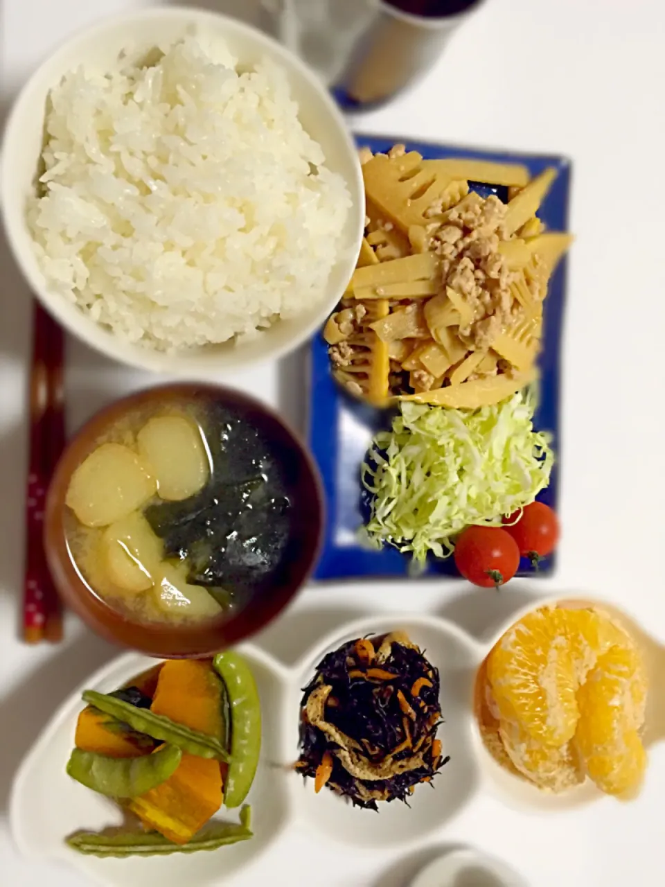 ＊おふのみそしる
＊筍のそぼろあんかけ
＊かぼちゃの煮物
＊ひじきの醤油炒め
＊甘夏の砂糖漬け|あゆかさん